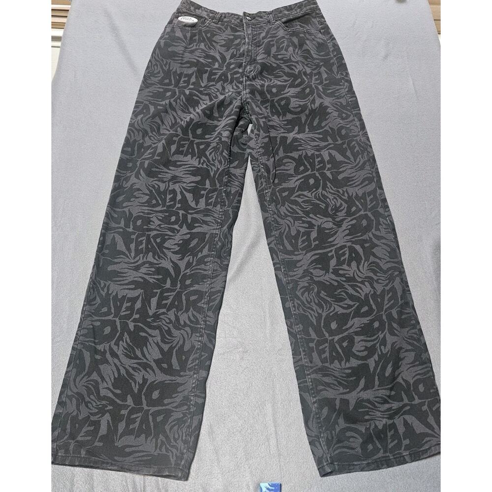 No Fear Jeans Womens 8 Black Gray AOP Baggy Skater Y2K Retro H&M High Rise